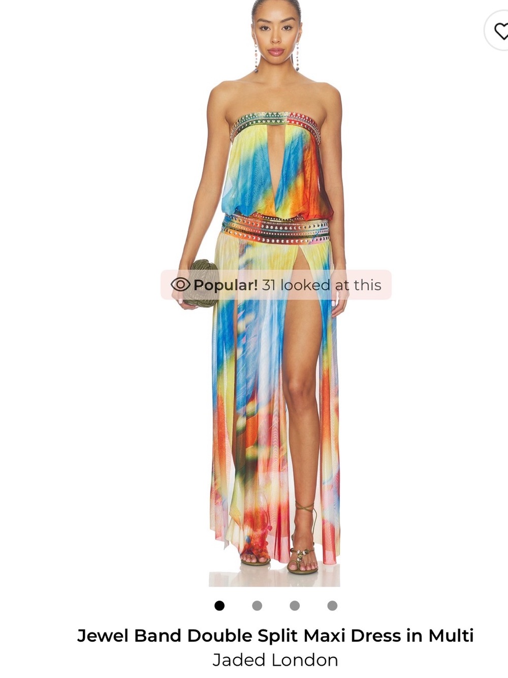 Jaded London Rainbow Multi-Color Strapless Double-Slit Maxi Skirt